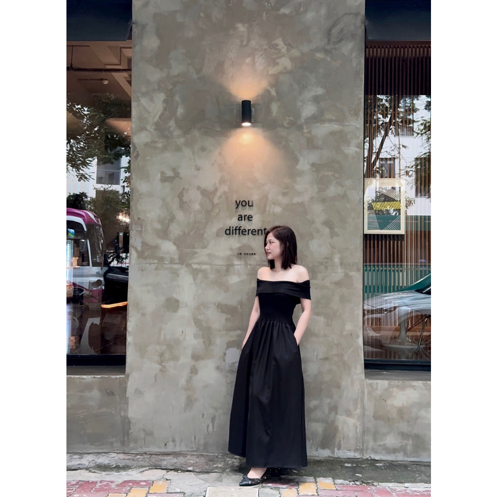🌸 FREESHIP🌸 VÁY ĐEN TRỄ VAI PHỐI THÂN XOÈ
