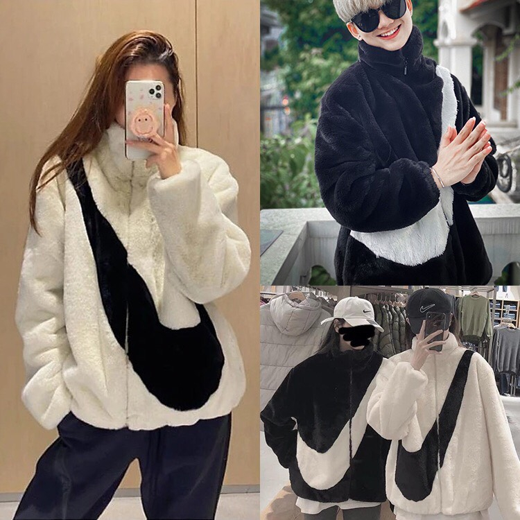 Áo khoác lông cừu phối màu dấu phẩy nam nữ mặc đôi siêu đẹp lông dày dặn mền mịn siêu ấm áp bất chấp rét đại hàn