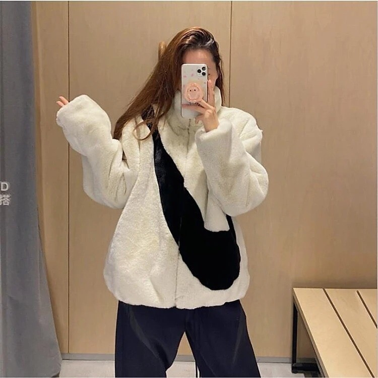 Áo khoác lông cừu phối màu dấu phẩy nam nữ mặc đôi siêu đẹp lông dày dặn mền mịn siêu ấm áp bất chấp rét đại hàn