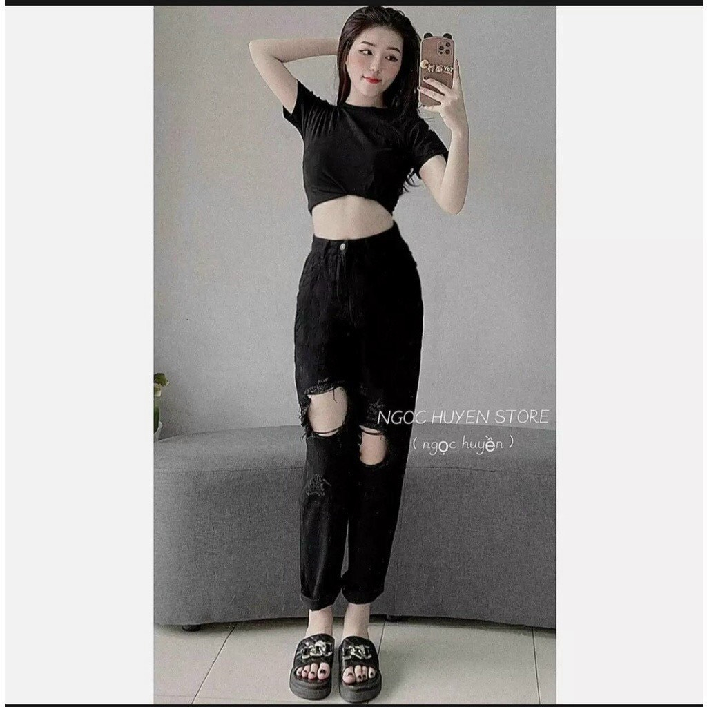 Quần Jeans Baggy Nữ, Quần Bò Nữ Trơn Lưng Cao Phối Viền 2 Bên Phong Cách Cá Tính