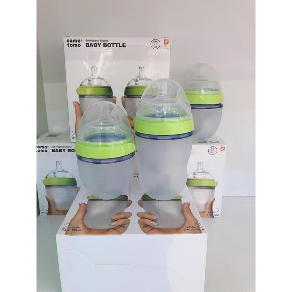 Bình Sữa Comotomo Silicon 150ml/250ml Cho Bé Siêu Mềm - TẶNG KÈM TAY CẦM