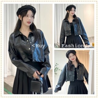 Áo khoác da nữ dài tay cúc bấm, áo nữ thu đông dáng croptop phong cách cá tính, trẻ trung
