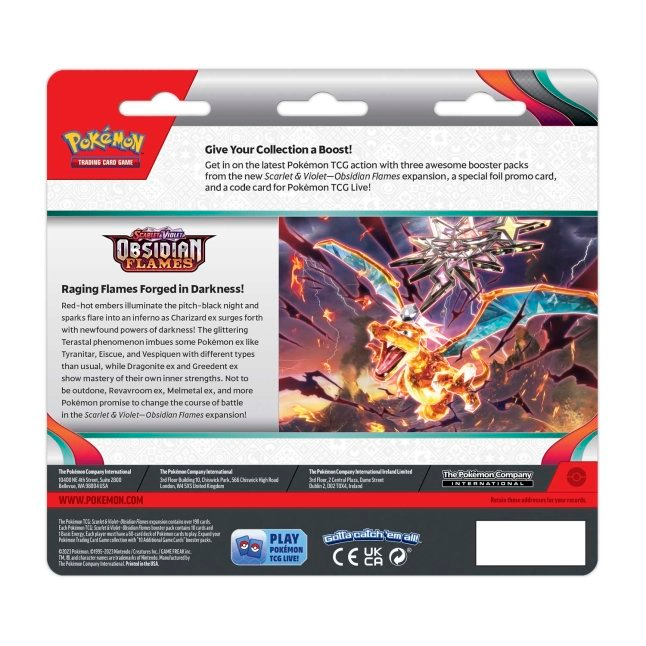Vỉ 3 gói thẻ bài Pokémon TCG: Scarlet & Violet Obsidian Flames