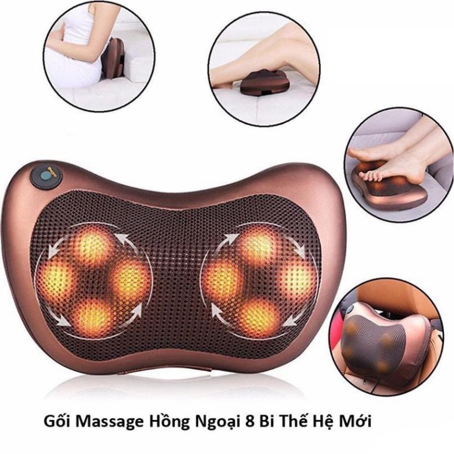 Gối Massage Cổ Vai Gáy Hồng Ngoại 8 Bi Nhật Bản - Máy Massage Toàn Thân Giúp Giảm Đau Mỏi Vai Gáy