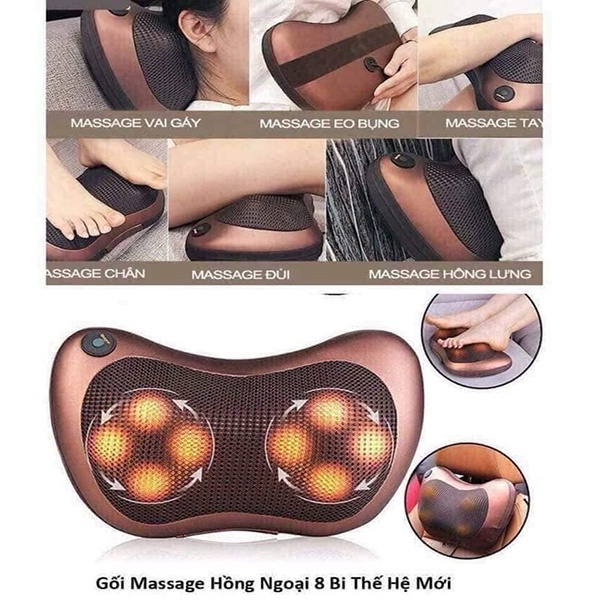 Gối Massage Cổ Vai Gáy Hồng Ngoại 8 Bi Nhật Bản - Máy Massage Toàn Thân Giúp Giảm Đau Mỏi Vai Gáy