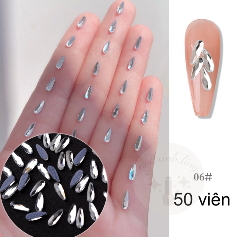 Set 50 Viên Đá Nail Sáng Loại 1  CY0479-R16/ Gói Đá Khối Chân Bằng Cao Cấp / Đá Chân Keo 3D Lấp Lánh