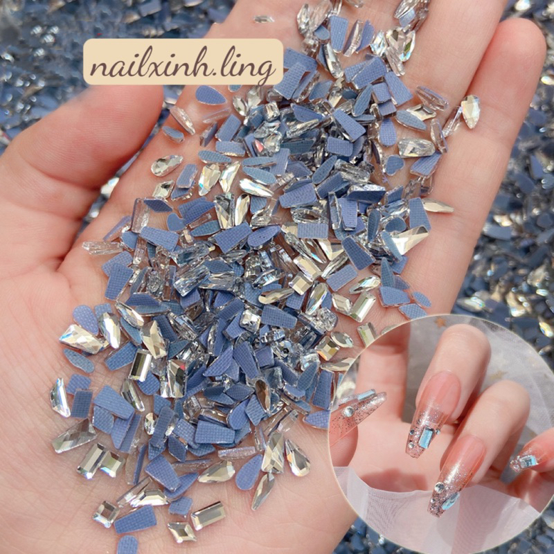 Set 50 Viên Đá Nail Sáng Loại 1  CY0479-R16/ Gói Đá Khối Chân Bằng Cao Cấp / Đá Chân Keo 3D Lấp Lánh