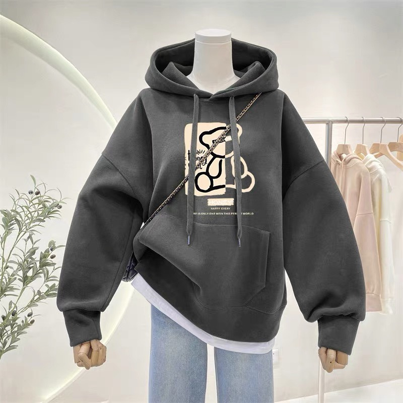 Áo Hoodie nỉ bông có mũ form rộng unisex nam nữ mặc đôi dày dặn DELIZ