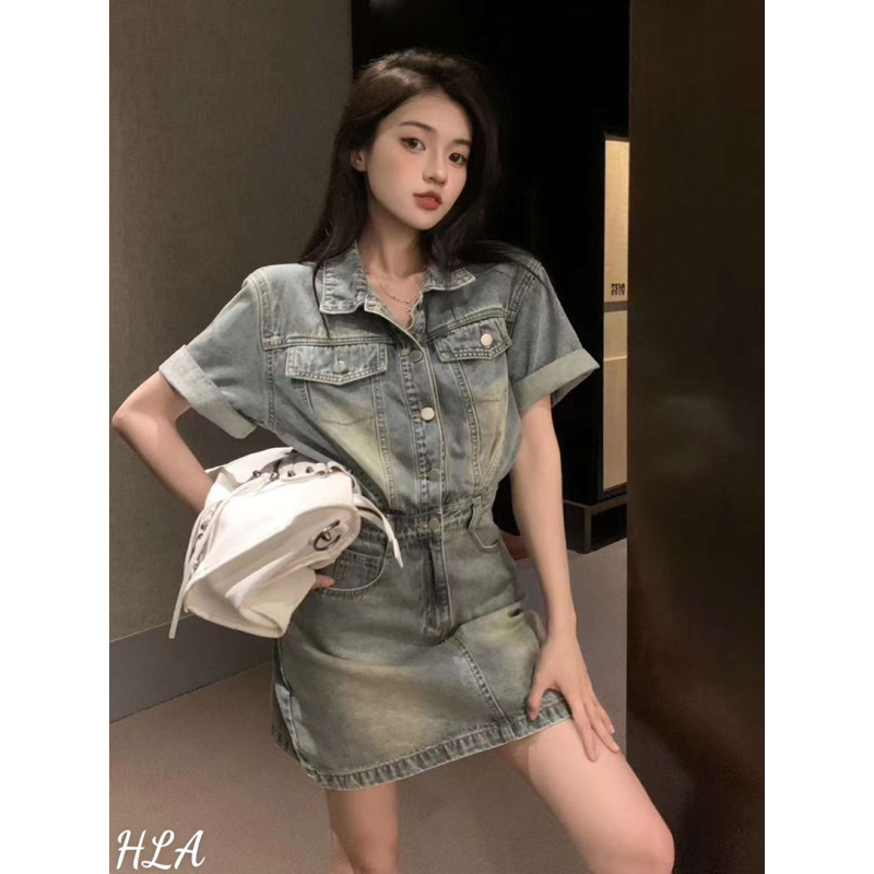 Váy Jean Dáng Chữ A Màu Loang