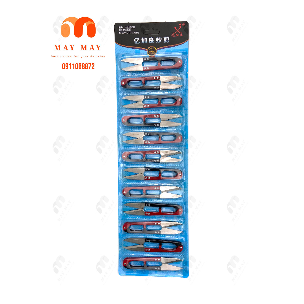 Kéo bấm chỉ 2 màu lưỡi thép cacbon combo vỉ 12 cây