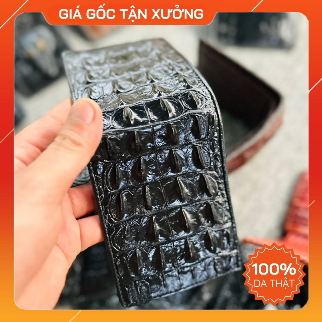 Ví nam da cá sấu 2 mặt, da thật 100%, đan viền/khônng đan viền