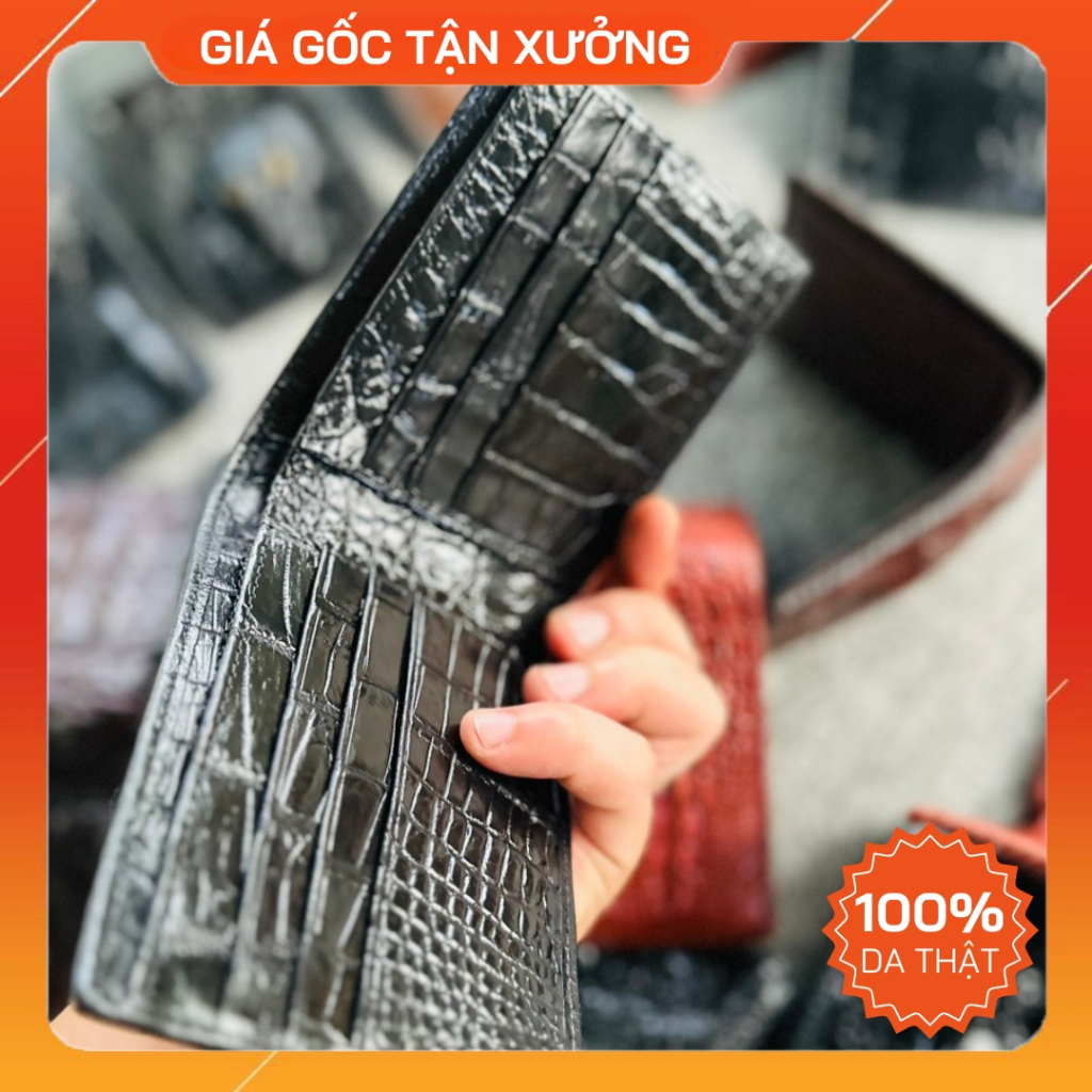 Ví nam da cá sấu 2 mặt, da thật 100%, đan viền/khônng đan viền