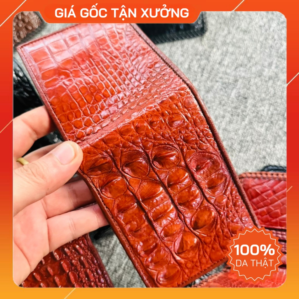 Ví nam da cá sấu 2 mặt, da thật 100%, đan viền/khônng đan viền