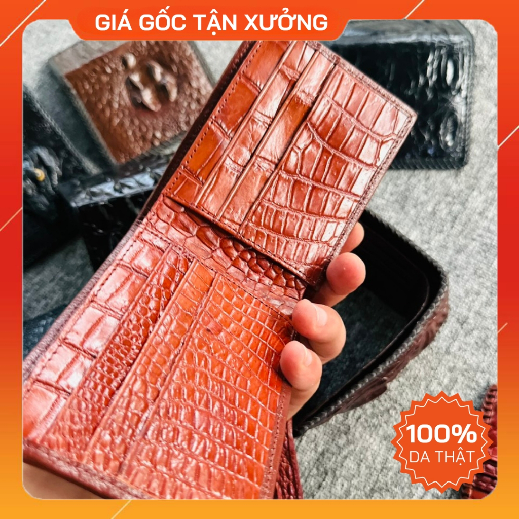 Ví nam da cá sấu 2 mặt, da thật 100%, đan viền/khônng đan viền