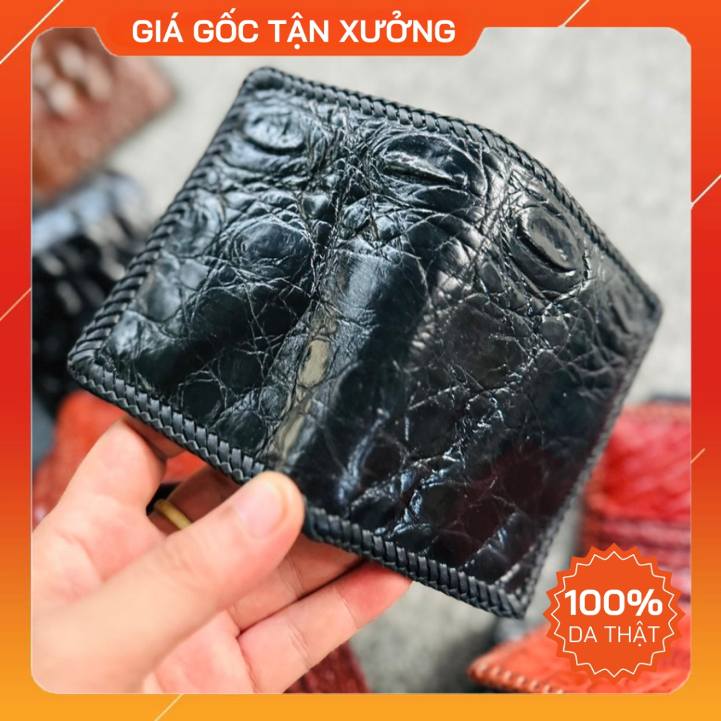 Ví nam da cá sấu 2 mặt, da thật 100%, đan viền/khônng đan viền
