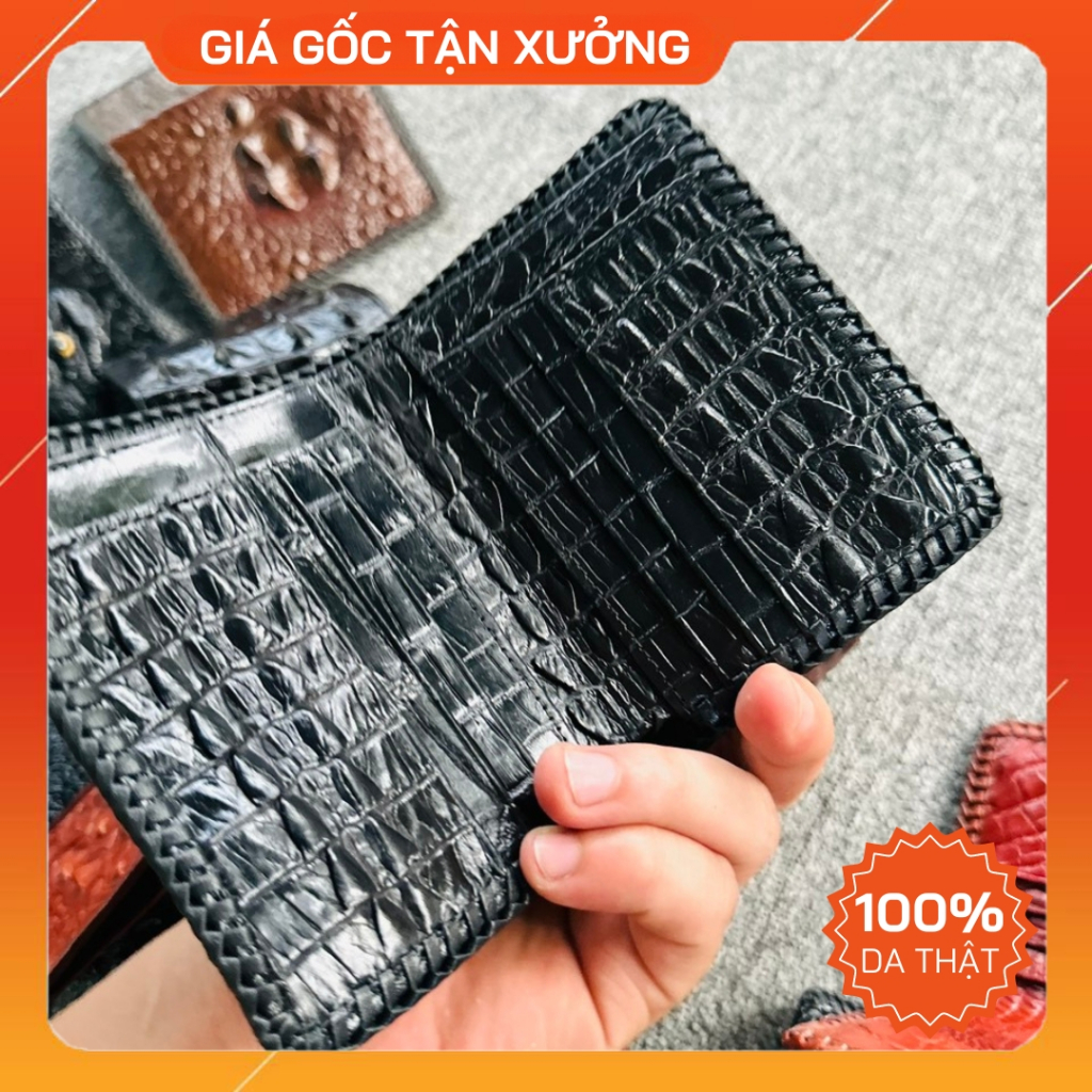 Ví nam da cá sấu 2 mặt, da thật 100%, đan viền/khônng đan viền