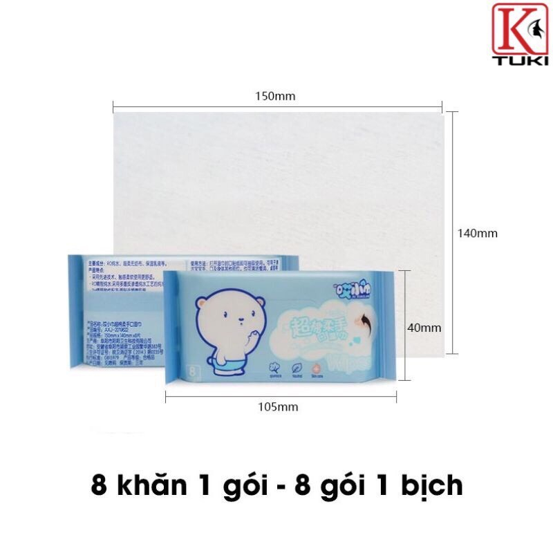 Bịch 64 khăn ướt mini bỏ túi siêu dễ thương - tiện dụng, an toàn