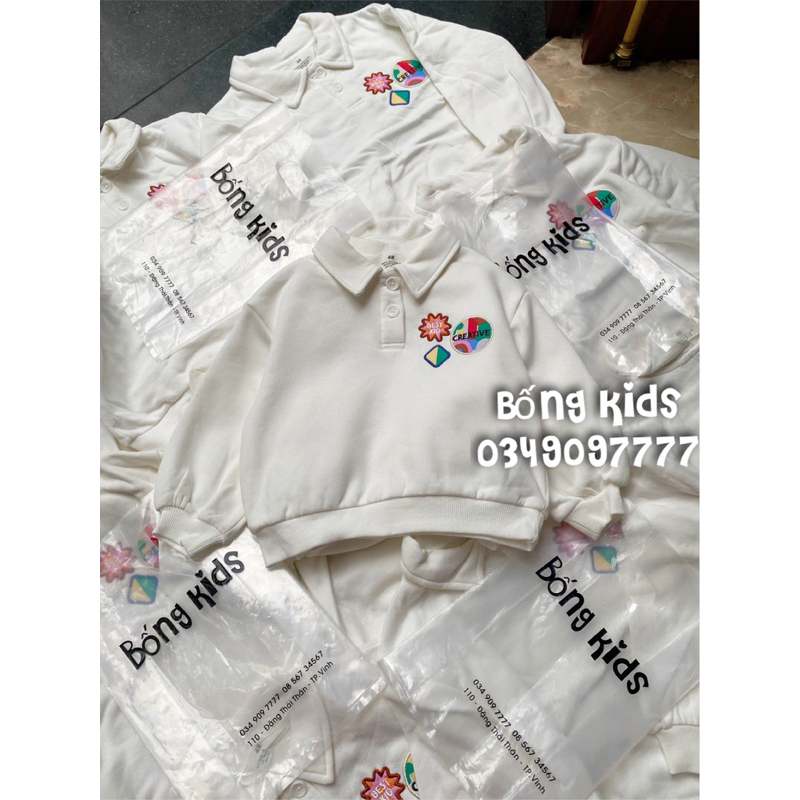 Áo Nỉ Polo Bé Gái Thêu Stick Trắng HaM