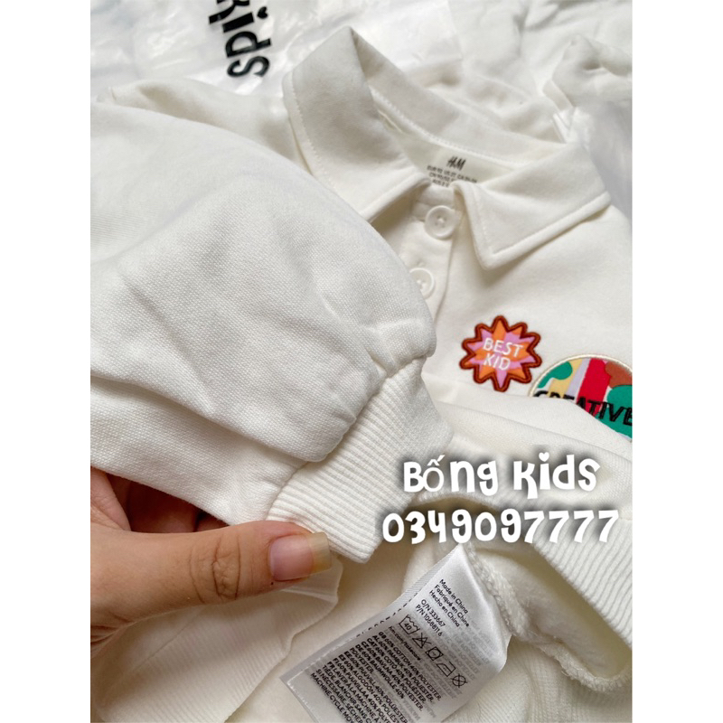 Áo Nỉ Polo Bé Gái Thêu Stick Trắng HaM