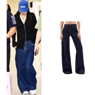 Quần jeans xanh đậm ống rộng giống Jennie BLACKPINK