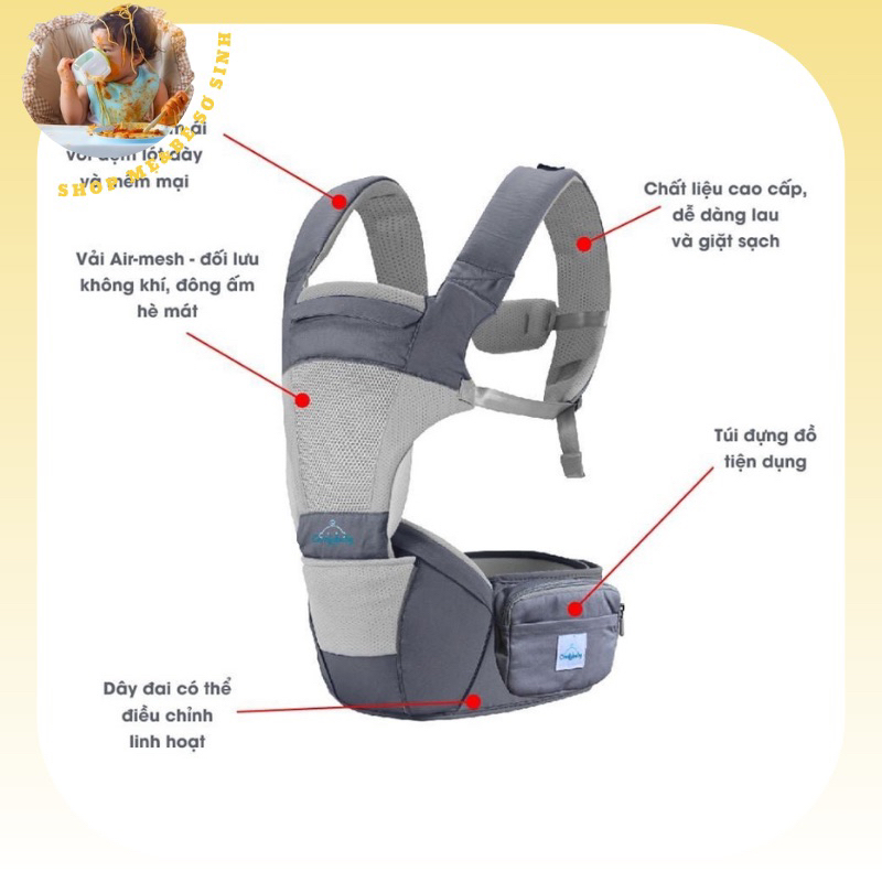 Địu em bé ngồi cao cấp siêu mềm 4 tư thế công nghệ Air Mesh thoáng khí - Comfybaby CF818 địu ngồi chữ M