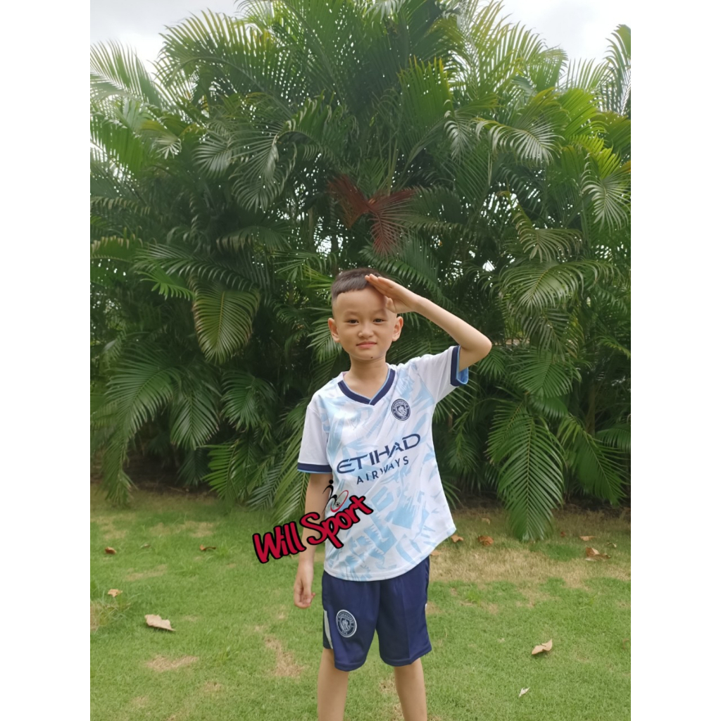 ÁO BÓNG ĐÁ TRẺ EM VÀ NGƯỜI LỚN CLB MAN CITY TRẮNG 2024 - BỘ QUẦN ÁO BÓNG ĐÁ TRẺ EM MC TRẮNG MẪU THẬT 2024