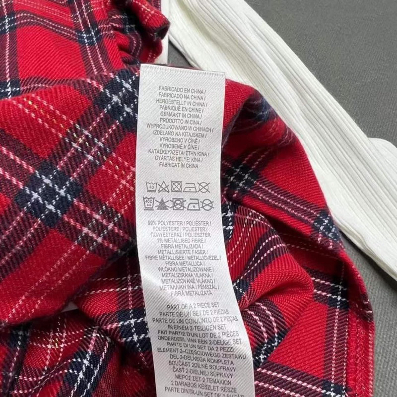 Set áo + yếm váy thu đông sọc caro đỏ Primarkkk xịn sz 2/3y-7/8y