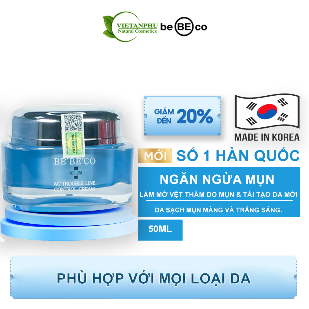 Kem dưỡng da ngừa mụn -thông thoáng lỗ chân lông mờ thâm giúp làn da trắng sáng BEBECO CONTROL CREAM Hàn Quốc 50ml