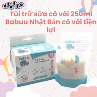 Hộp 50 túi trữ sữa có vòi 250ml Babuu Nhật Bản hình Voi có vòi rót tiện lợi