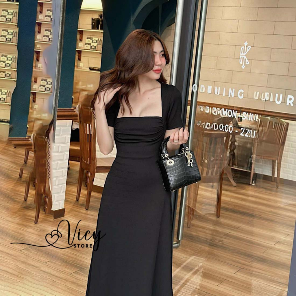 Đầm body trễ vai nhún eo dáng dài, váy body tôn dáng sang chảnh đi tiệc đi chơi VICY BDTVD02