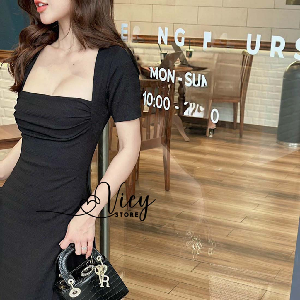 Đầm body trễ vai nhún eo dáng dài, váy body tôn dáng sang chảnh đi tiệc đi chơi VICY BDTVD02