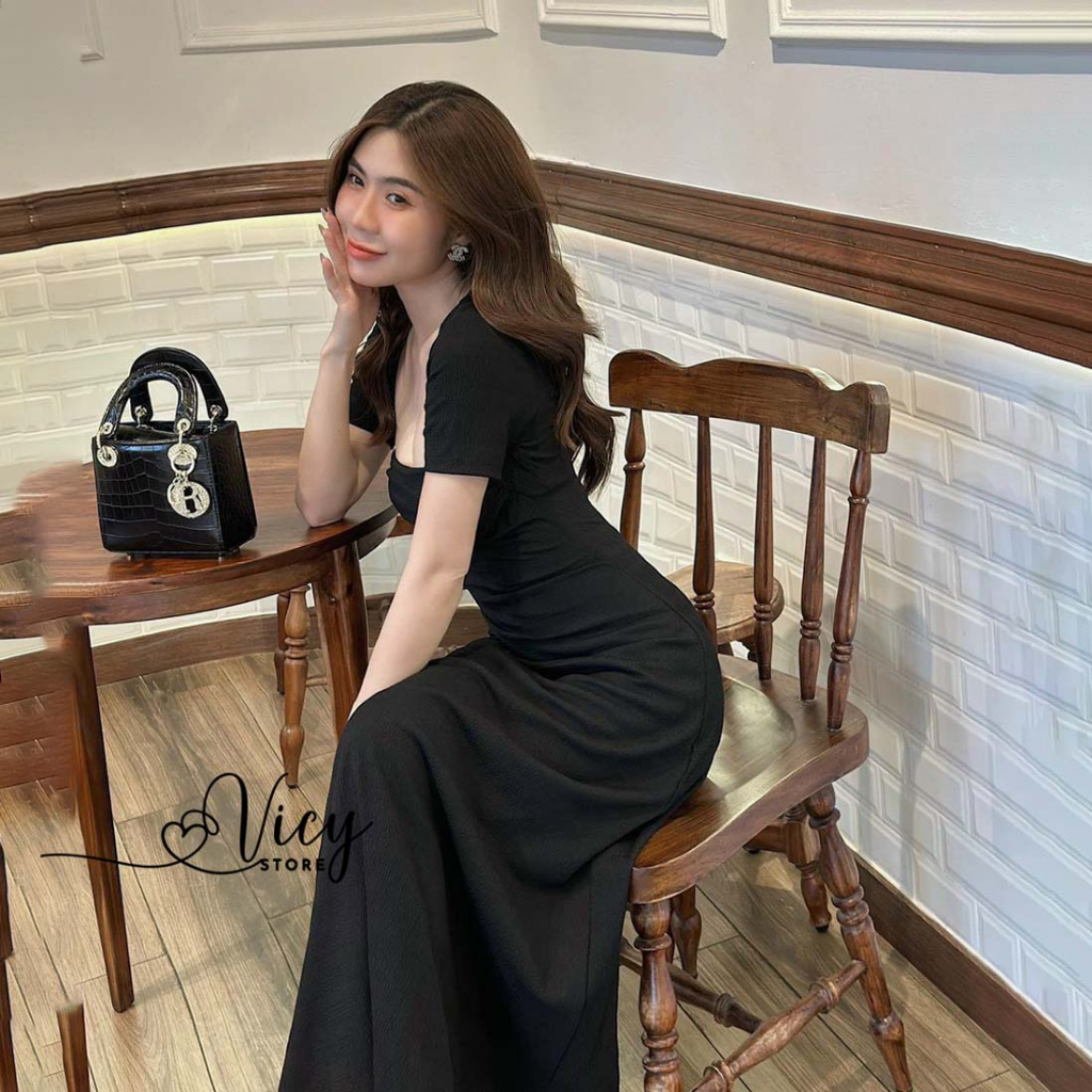 Đầm body trễ vai nhún eo dáng dài, váy body tôn dáng sang chảnh đi tiệc đi chơi VICY BDTVD02