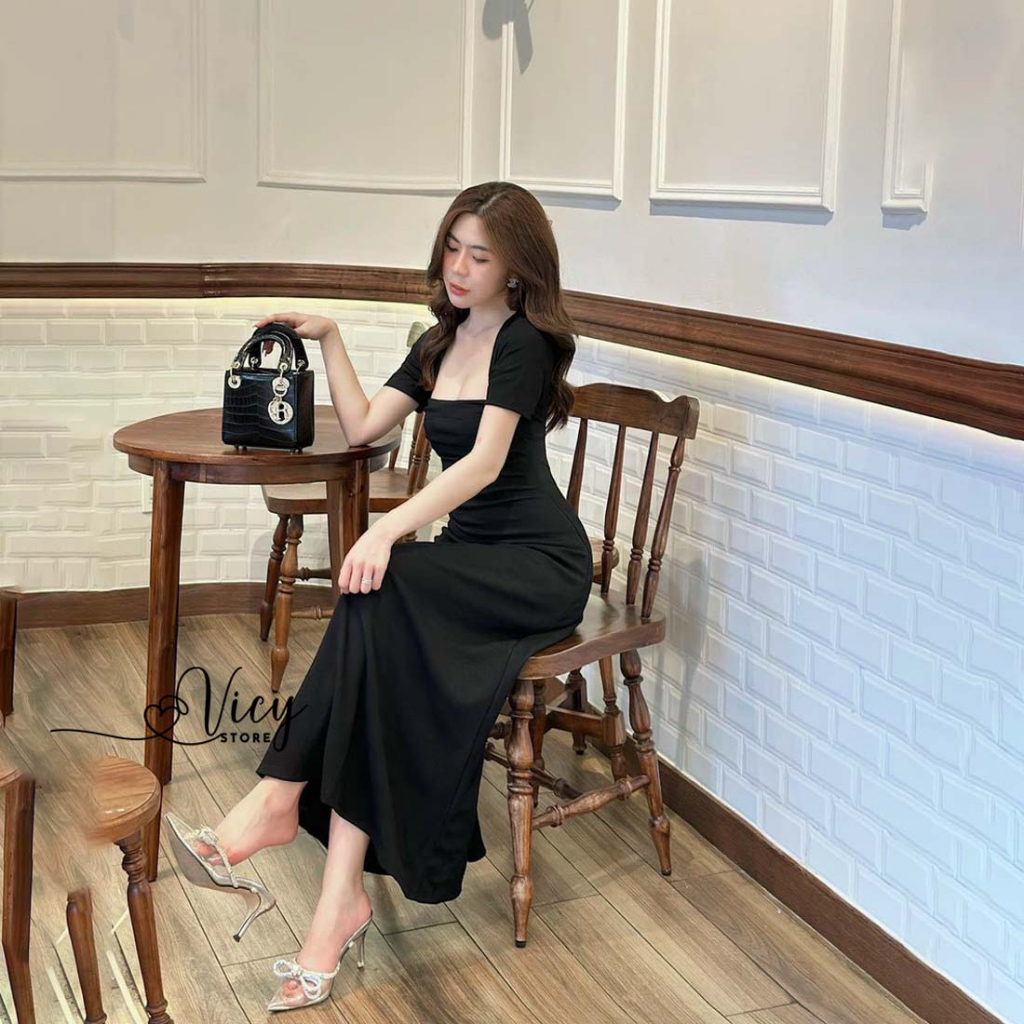 Đầm body trễ vai nhún eo dáng dài, váy body tôn dáng sang chảnh đi tiệc đi chơi VICY BDTVD02