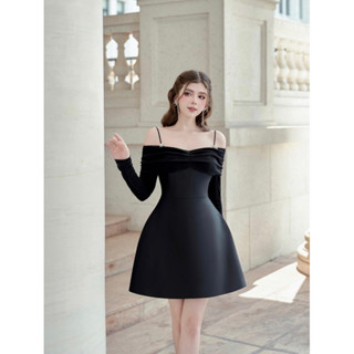  Váy tafta thiết kế phối tay nhung trễ vai dự tiệc  MH 033  