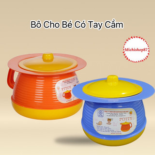 Bô trẻ em có tay cầm kèm nắp đậy nhựa việt nhật, bô cho bé tập đi vệ sinh có nắp đậy