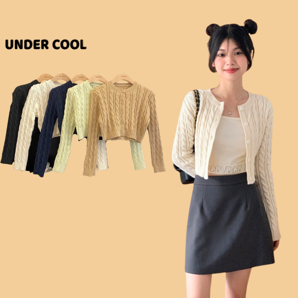 Áo len thừng croptop tay dài trơn dáng khoác caridgan UNDERCOOL dáng ngắn