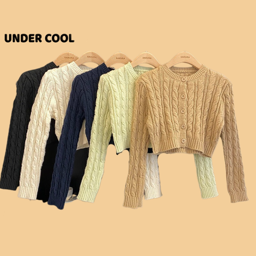 Áo len thừng croptop tay dài trơn dáng khoác caridgan UNDERCOOL dáng ngắn