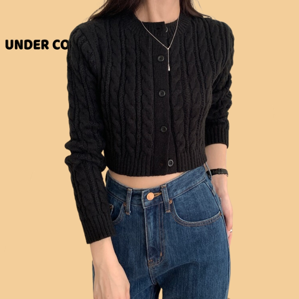 Áo len thừng croptop tay dài trơn dáng khoác caridgan UNDERCOOL dáng ngắn