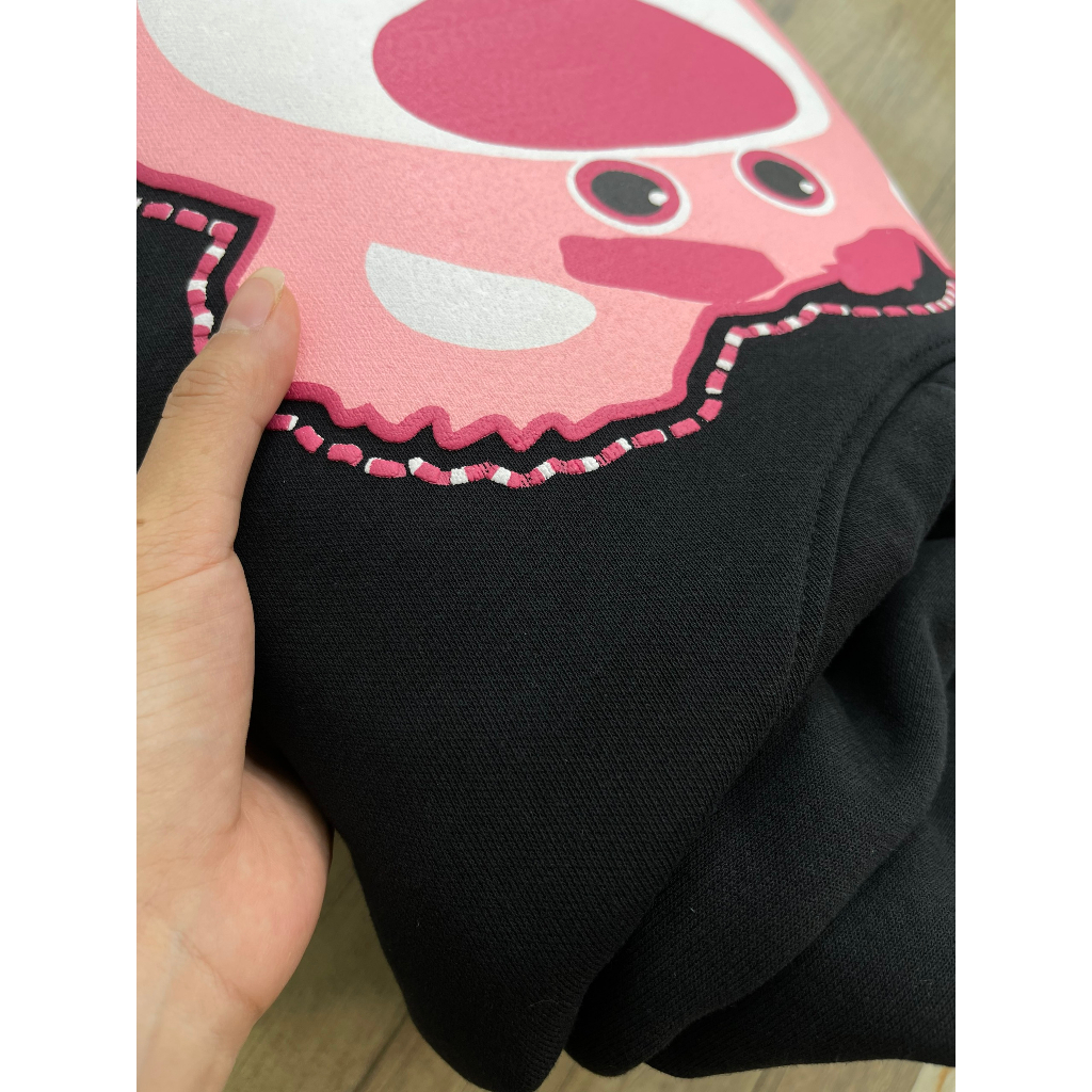 Áo hoodie gấu dâu,áo nỉ có mũ dày hai lớp có tai gấu siêu dày dặn màu đen form rộng nam nữ cute ,đáng yêu hottrend