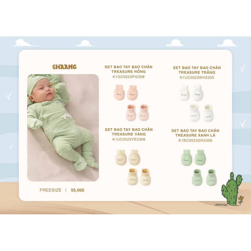 Chaang set bao tay bao chân cho bé sơ sinh Treasure AW2023D08
