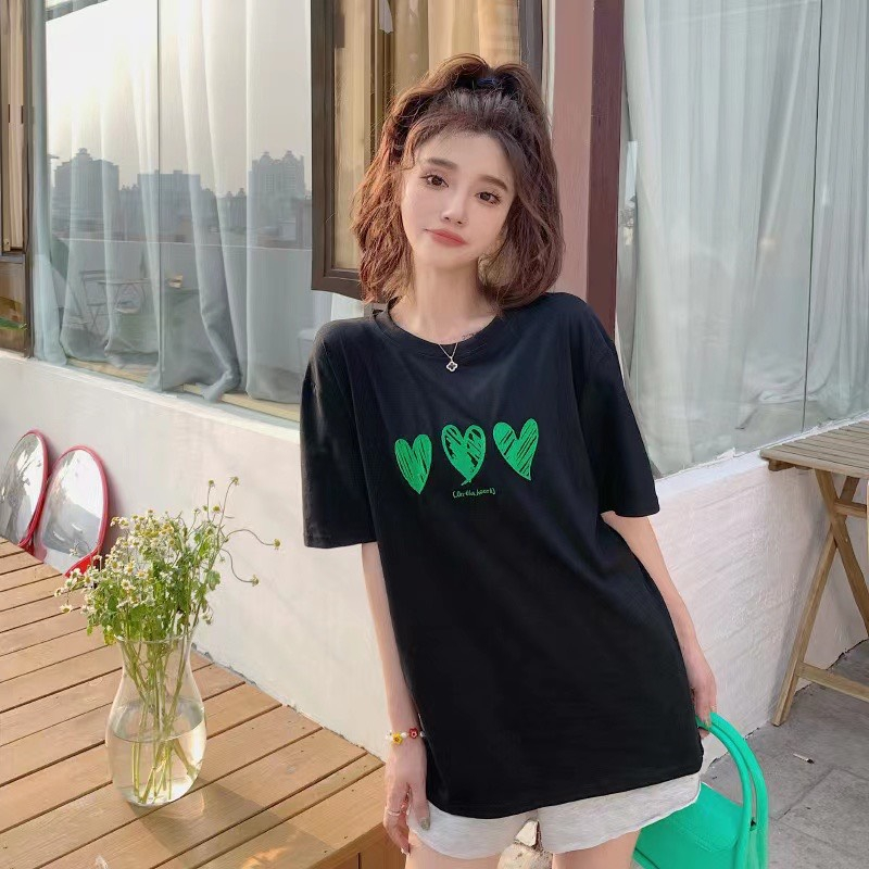 Áo cặp nam nữ, áo đôi in hình 3 trái tim đáng yêu phong cách hàn quốc chất cotton thoáng mát