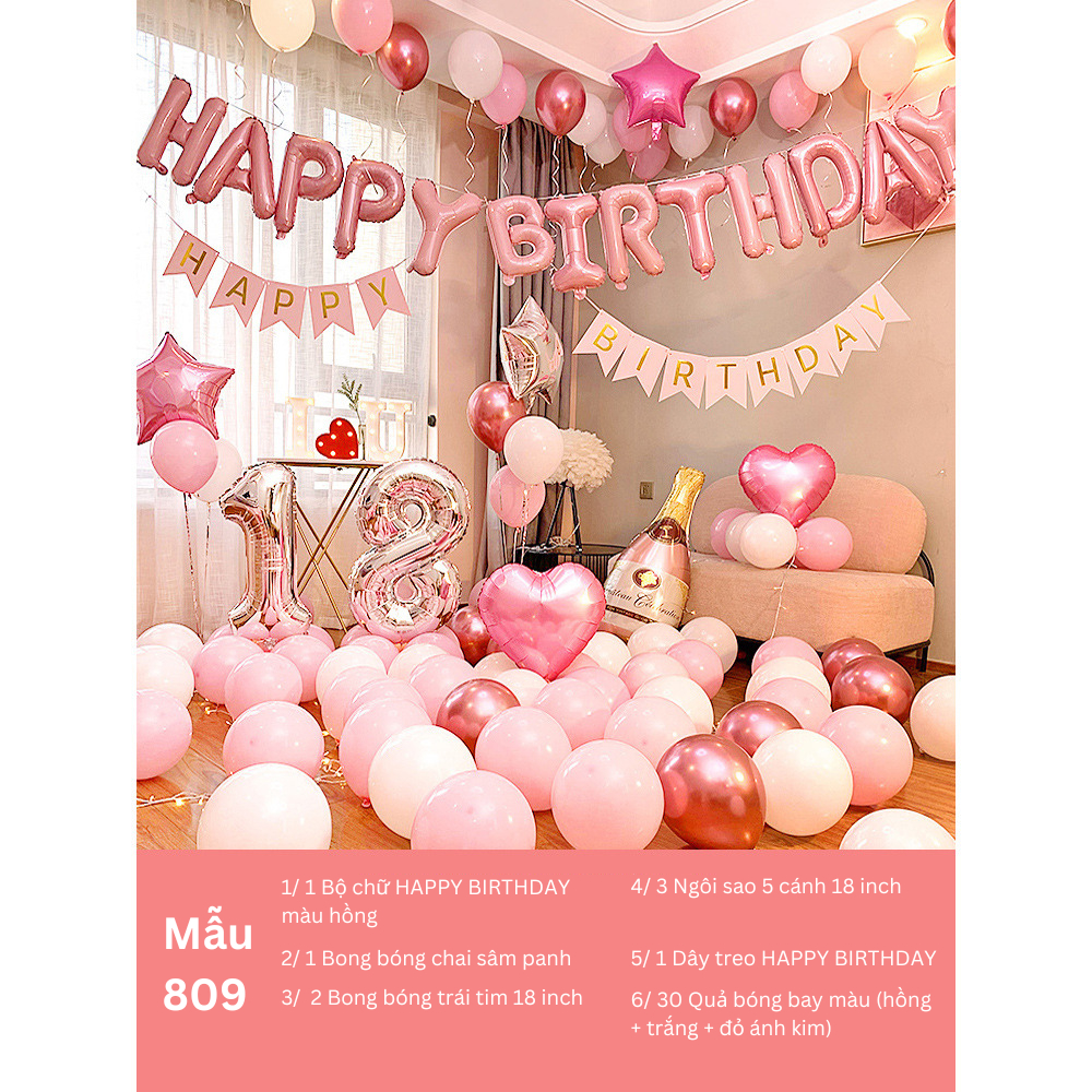 Set bong bóng trang trí sinh nhật tại nhà HAPPY BIRTHDAY cho người lớn nhiều mẫu, đầy đủ phụ kiện | RYO