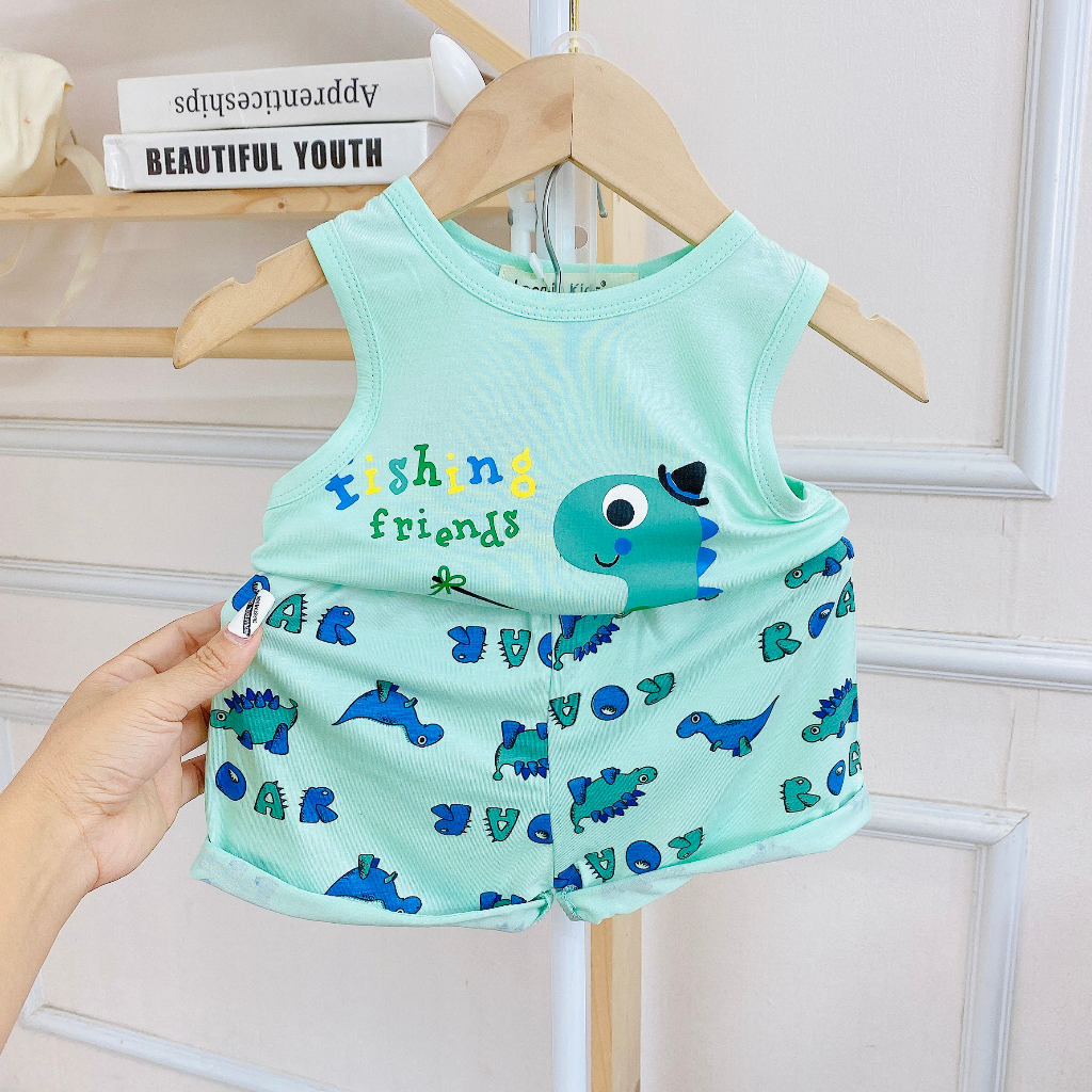 Bộ Ba Lỗ Minkey Baby Chất Thun Lạnh In Họa Tiết Hoạt Hình Dể Thương Cho Bé Trai -Bé Gái