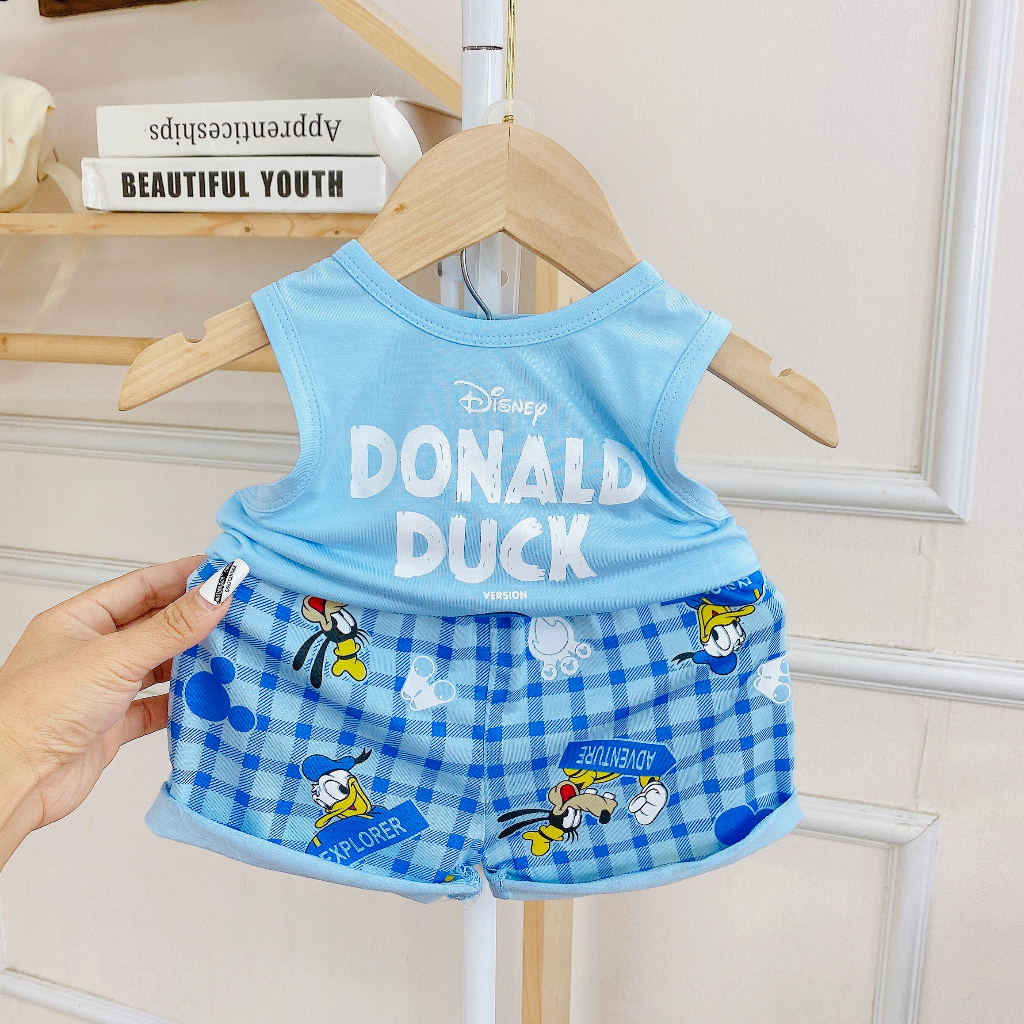 Bộ Ba Lỗ Minkey Baby Chất Thun Lạnh In Họa Tiết Hoạt Hình Dể Thương Cho Bé Trai -Bé Gái