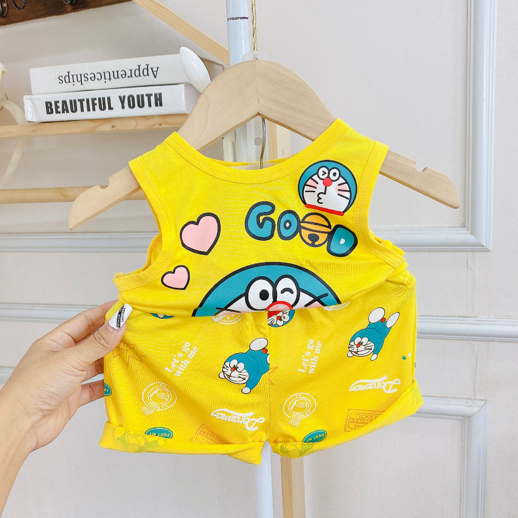 Bộ Ba Lỗ Minkey Baby Chất Thun Lạnh In Họa Tiết Hoạt Hình Dể Thương Cho Bé Trai -Bé Gái