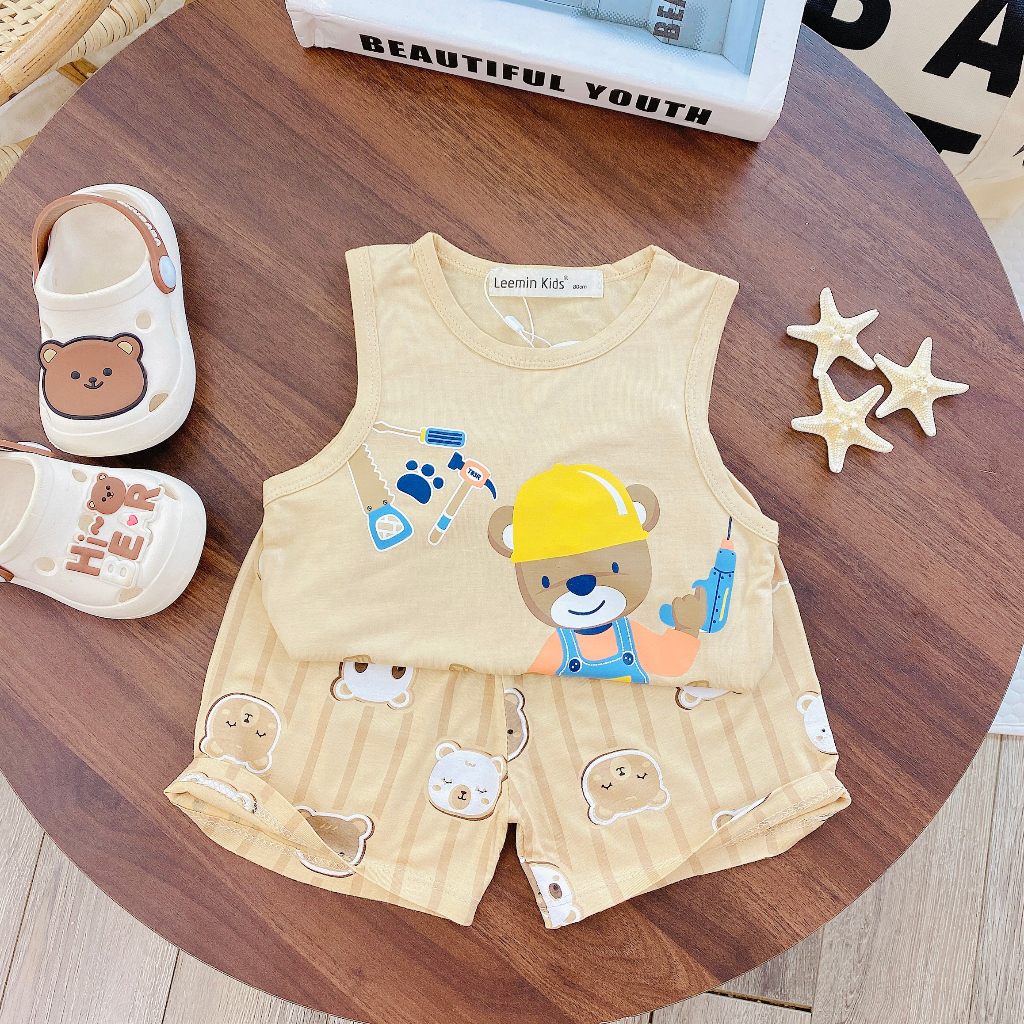 Bộ Ba Lỗ Minkey Baby Chất Thun Lạnh In Họa Tiết Hoạt Hình Dể Thương Cho Bé Trai -Bé Gái