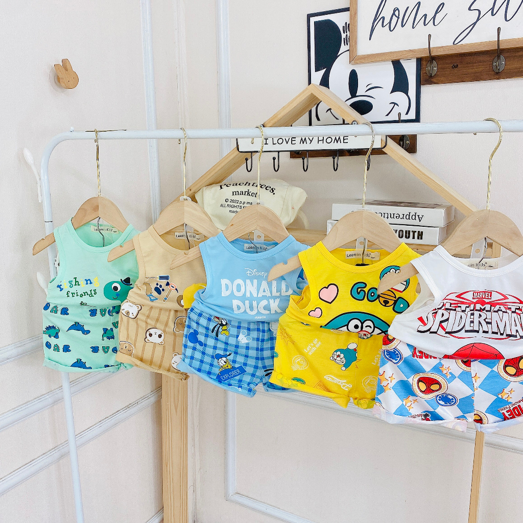 Bộ Ba Lỗ Minkey Baby Chất Thun Lạnh In Họa Tiết Hoạt Hình Dể Thương Cho Bé Trai -Bé Gái
