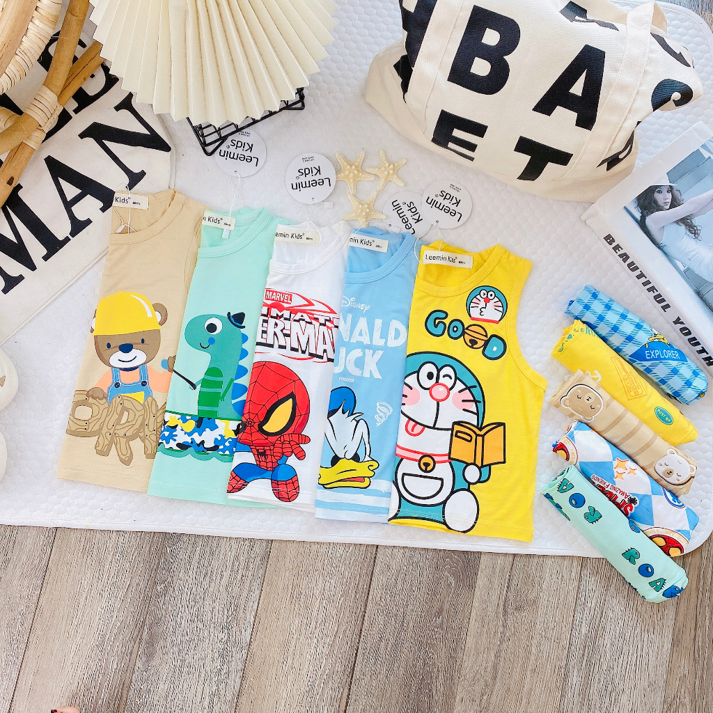 Bộ Ba Lỗ Minkey Baby Chất Thun Lạnh In Họa Tiết Hoạt Hình Dể Thương Cho Bé Trai -Bé Gái