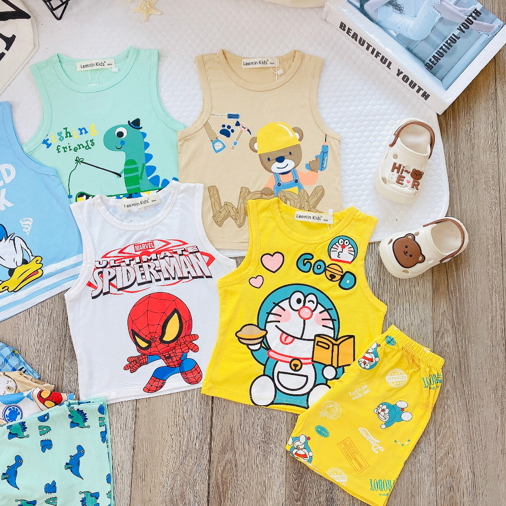 Bộ Ba Lỗ Minkey Baby Chất Thun Lạnh In Họa Tiết Hoạt Hình Dể Thương Cho Bé Trai -Bé Gái