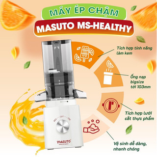 Máy ép chậm trái cây Masuto ép nguyên quả kiệt bã Dung tichd 0.6l làm nước ép- tặng kèm cốc cầm tay